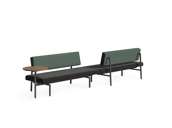 Grey and green sofa with table