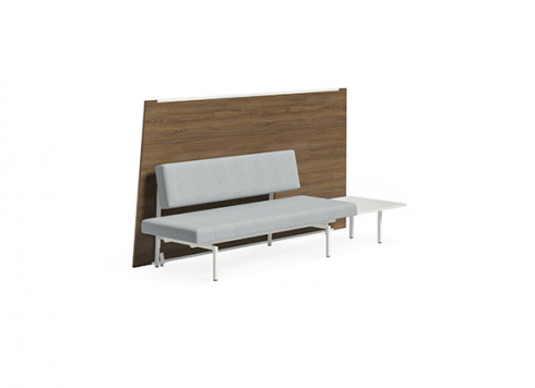 Grey sofa with brown back panel